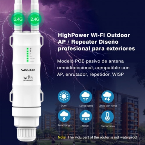WAVLINK WN570HN2 avec routeur extérieur 300 Mbps alimenté par PoE WAN/AP/mode répéteur, prise : prise britannique SW7102153-09